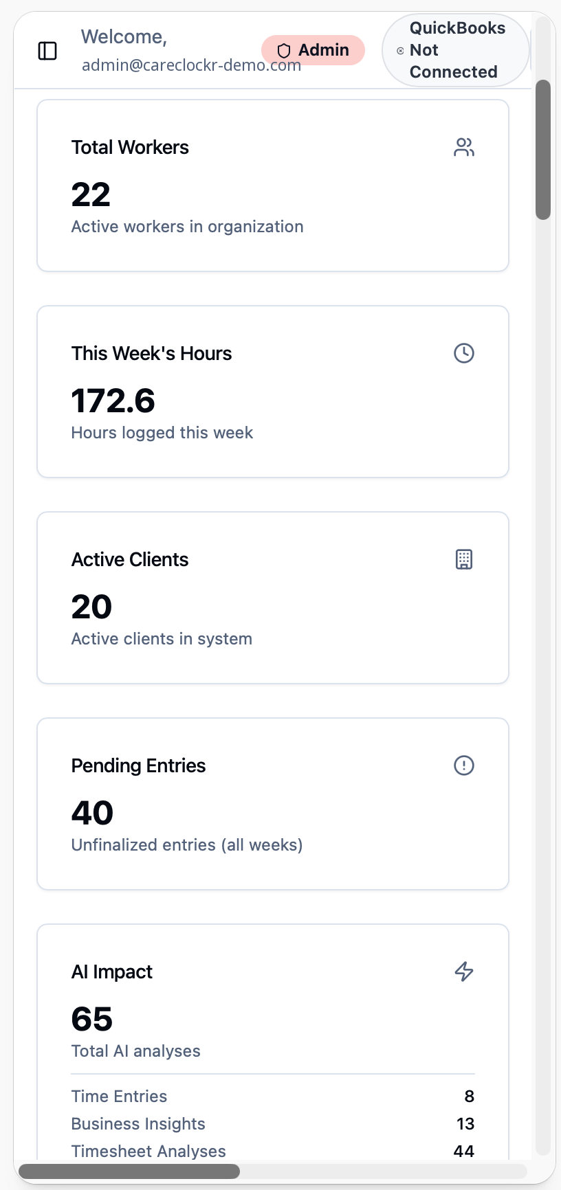 CareClockr dashboard screen